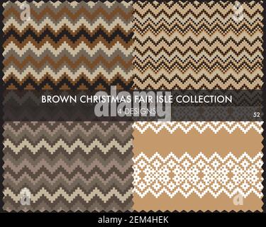 Die weihnachtliche Messe-Insel-Musterkollektion umfasst 4 Design-Muster für Fashion-Textilien, Strickwaren und Stock Vektor