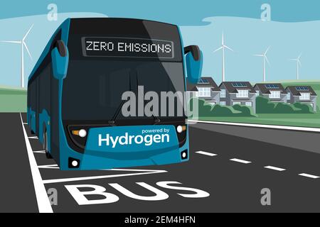 Ein Wasserstoff-Brennstoffzellen-Bus-Konzept. Vektorgrafik Stock Vektor