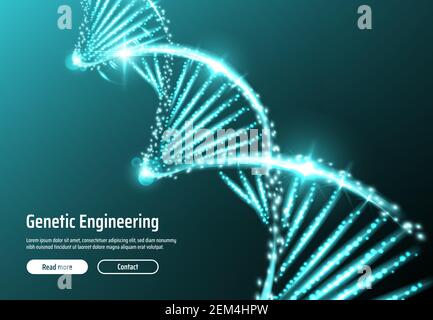 DNA-Molekül Landing Page Vektor-Design der Gentechnik medizinischen Labor. Doppelhelix der DNA mit Spiralsträngen von glühenden blauen Linien und p Stock Vektor