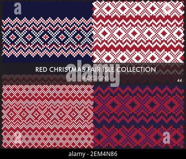 Die weihnachtliche Messe-Insel-Musterkollektion umfasst 4 Design-Muster für Fashion-Textilien, Strickwaren und Stock Vektor