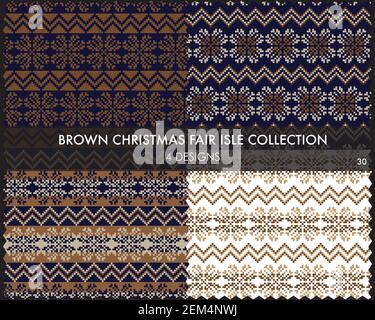 Die weihnachtliche Messe-Insel-Musterkollektion umfasst 4 Design-Muster für Fashion-Textilien, Strickwaren und Stock Vektor