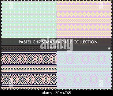 Die weihnachtliche Messe-Insel-Musterkollektion umfasst 4 Design-Muster für Fashion-Textilien, Strickwaren und Stock Vektor