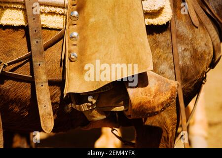 Nahaufnahme des Beins einer Person in einem Steigbügel, Las Vegas, Nevada, USA Stockfoto