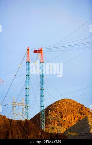 Niedrigen Winkel Blick auf Strommasten, Las Vegas, Nevada, USA Stockfoto