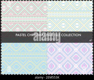Die weihnachtliche Messe-Insel-Musterkollektion umfasst 4 Design-Muster für Fashion-Textilien, Strickwaren und Stock Vektor