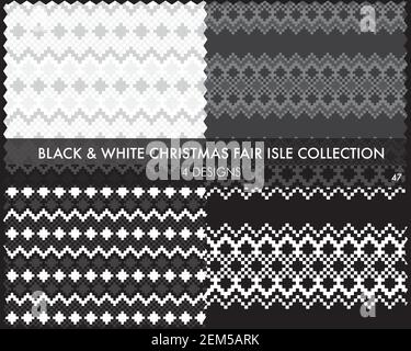 Die weihnachtliche Messe-Insel-Musterkollektion umfasst 4 Design-Muster für Fashion-Textilien, Strickwaren und Stock Vektor