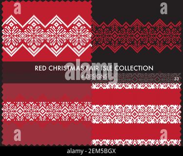 Die weihnachtliche Messe-Insel-Musterkollektion umfasst 4 Design-Muster für Fashion-Textilien, Strickwaren und Stock Vektor