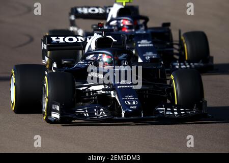 Imola, Italien. Februar 2021, 24th. #22 Yuki Tsunoda & Pierre Gasly Alpha Tauri Toro Rosso Honda. Formel 1 Weltmeisterschaft 2021, Shakedown das neue Auto für die Saison 2021 von Alpha Tauri, Imola 24 Februar 2021.Foto Federico Basile FB PhotoImages/Insidefoto Credit: Insidefoto srl/Alamy Live News Stockfoto