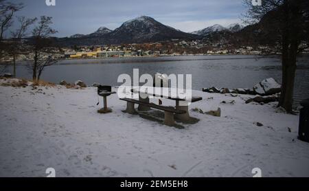 Touristeninsel in Rogaland Norwegen im Winter (Insel Jørpelandsholmen ) Stockfoto