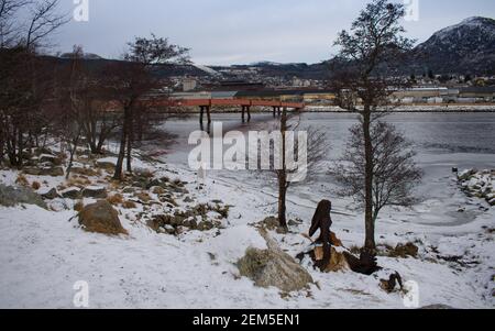 Touristeninsel in Rogaland Norwegen im Winter (Insel Jørpelandsholmen ) Stockfoto