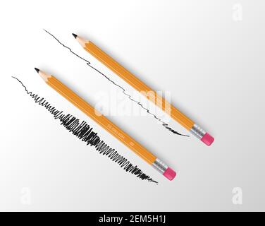 Dicker Bleistift mit Radierer. Set mit Bleistiften in verschiedenen Größen. Vektorgrafik im realistischen Stil. 4B und 8B Bleistift-Vektor-Illustration Stock Vektor