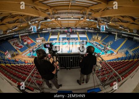 Civitanova Marche, Italien. Februar 2021, 24th. Eurosuole Forum Civitanova Marche während Cucine Lube Civitanova vs Grupa Azoty Kedzierzynyn Kozle, CEV Champions League Volleyballspiel in Civitanova Marche, Italien, Februar 24 2021 Quelle: Unabhängige Fotoagentur/Alamy Live News Stockfoto