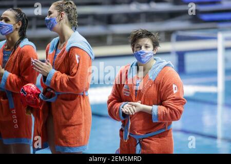 Rom, Italien. Februar 2021, 24th. Dunaujvaros im Viertelfinale - Lifebrain SIS Roma vs Dunaujavaros, Waterpolo EuroLeague Frauenspiel in Rom, Italien, Februar 24 2021 Quelle: Unabhängige Fotoagentur/Alamy Live News Stockfoto
