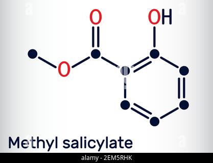 Methylsalicylat, wintergrünes Ölmolekül. Es ist Methylester von Salicylsäure, Aromastoff, Metabolit, Insektenattraktant. Skelettchemikalien Stock Vektor