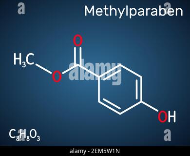 Methylparaben, Methylparaben, Methyl 4-Hydroxybenzoat-Molekül. Es ist Paraben, antimikrobielles Konservierungsmittel in Kosmetika, E218. Strukturelle Chemikalie Stock Vektor