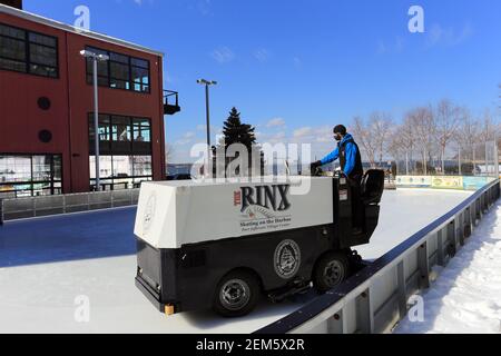 Ice Skating Rink Village von Port Jefferson Long Island Neu York Stockfoto