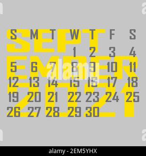 Briefkalender für September 2021. Die Woche beginnt am Sonntag. Zeit-, Planungs- und Terminkonzept. Flaches Design. Abnehmbarer Kalender für den Monat. Vec Stock Vektor