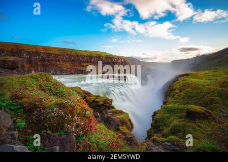 Gullfoss Wasserfall und der Olfusa Fluss im Südwesten Islands Stockfoto