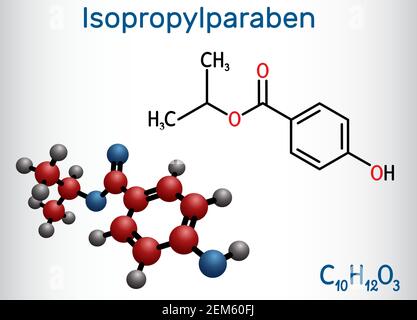 Isopropylparaben, Isopropylparaben-Molekül. Es ist Paraben, antimikrobiell, antimykotische Konservierungsmittel. Strukturelle chemische Formel, Molekülmodell Stock Vektor