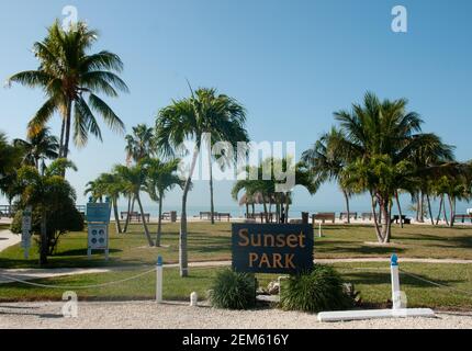 Sunset Park mit Palmen und Blick auf den Golf von Mexiko von Marathon, Florida Keys, USA Stockfoto