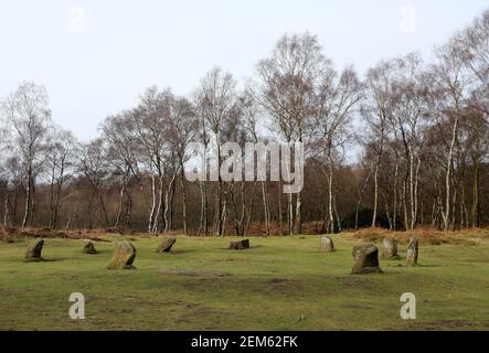 Nine Ladies Stein Kreis auf Stanton Moor in Derbyshire Stockfoto