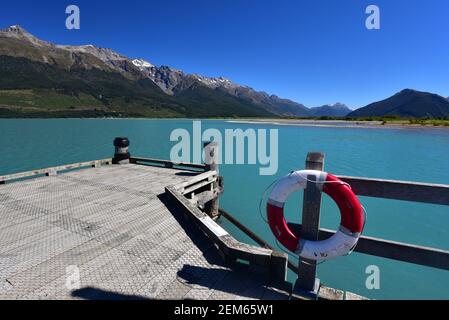 Lake Wakatipu Steg in Glenorchy bei Queenstown, Neuseeland Stockfoto