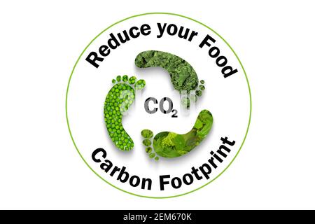 Reduzieren Sie den CO2-Fußabdruck Ihrer Lebensmittel, nachhaltigen und ethischen Konsum Stockfoto