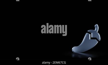 3D Rendering von Milchglas Symbol von Pfeffer scharf isoliert Auf schwarzem Hintergrund mit verschwommenen Reflexen auf dem Boden Stockfoto