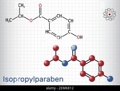 Isopropylparaben, Isopropylparaben-Molekül. Es ist Paraben, antimikrobiell, antimykotische Konservierungsmittel. Strukturelle chemische Formel, Molekülmodell Stock Vektor