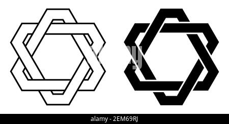 Logo Tattoo Weberei Dreiecke mit geschnittenen Ecken, Vektor verbundenen Dreiecken, Stern david mit geschnittenen Ecken Stock Vektor