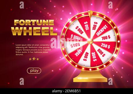 Fortune Wheel 3D Vektor-Design von Glücksspiel-Spiel, Online Casino Landing Page Vorlage. Realistische Lotterie Roulette oder Spinning Preisrad mit roten und Stock Vektor