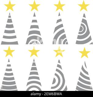Trend einfache weihnachtsbäume Symbole gesetzt. Gelb und grau Farben. Ornament vectoe Illustration Stock Vektor