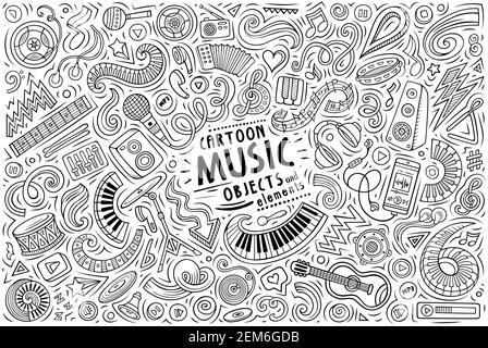 Linie Kunst Vektor Hand gezeichnete Doodle Cartoon Satz von Musik Themen Artikel, Objekte und Symbole Stock Vektor