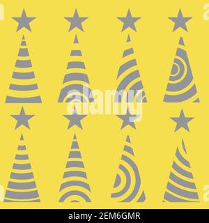 Trend einfache weihnachtsbäume Symbole gesetzt. Gelb und grau Farben. Ornament vectoe Illustration Stock Vektor