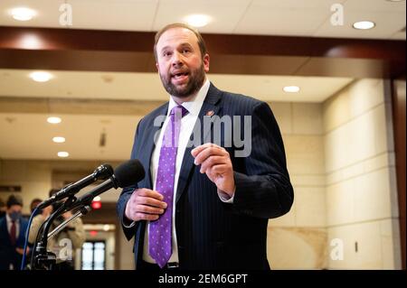 Washington, Usa. Februar 2021, 24th. US-Repräsentant Jason Smith (R-MO) spricht auf einer Pressekonferenz der republikanischen Führung des Repräsentantenhauses. Kredit: SOPA Images Limited/Alamy Live Nachrichten Stockfoto