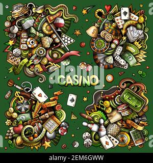 Casino Cartoon Vektor Doodle Designs Set. Stock Vektor