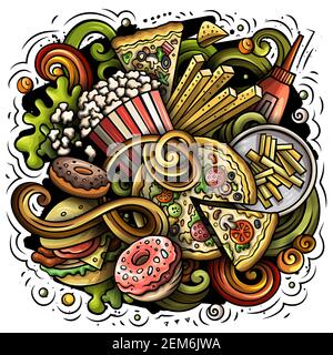 Fastfood handgezeichnete Vektor-Doodles Illustration. Stock Vektor