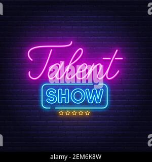 Talentshow Neon-Schild auf Backstein Wand Hintergrund. Stock Vektor