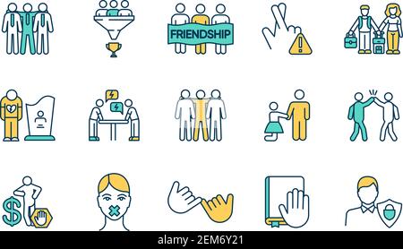 Personenbeziehungen RGB-Farbsymbole eingestellt Stock Vektor