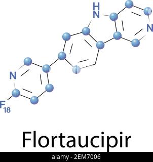 Flortaucipir 18F ist ein radioaktives diagnostisches Mittel, das für die Verwendung mit Positronen-Emissions-Tomographie, PET, Bildgebung des Gehirns angezeigt wird. Stock Vektor