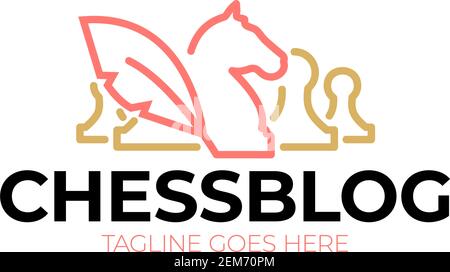 Schach Blog Vektor-Logo. Vintage klassische Abzeichen Emblem Schachclub, Schachturnier Logo Vektor-Symbol Ritter und Bauern Stock Vektor