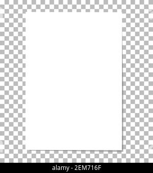 Weißes leeres Papierblatt mit Schatten auf transparentem Hintergrund. Weißes Papierblatt blank. Stockfoto