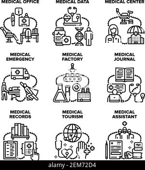 Medizinische Notfall-Set Symbole Vektor Schwarz Illustrationen Stock Vektor