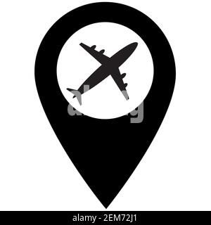 flughafen-Karte Marker-Symbol auf weißem Hintergrund. Flacher Stil. Kartenzeiger mit Flugzeug-Symbol für Ihre Website-Design, Logo, App, UI. flughafen-Marker-Zeichen Stockfoto