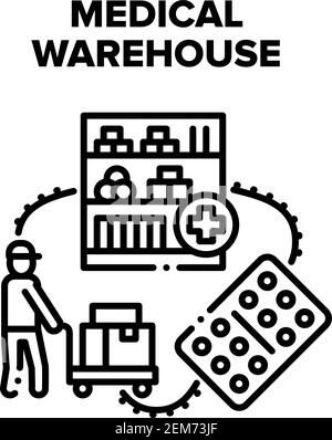 Medical Warehouse Storage Vektor Schwarz Illustrationen Stock Vektor