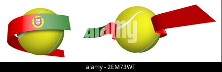 Sport Tennisball in Bändern mit Farben der portugiesischen Flagge. Isolierter Vektor auf weißem Hintergrund Stock Vektor