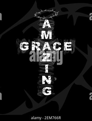 Amazing Grace Cross - Text in Kreuzform. Christentum Zitat für T-Shirt-Design. Bibelbeschriftung oder Typografie Poster. Vektorgrafik Stock Vektor