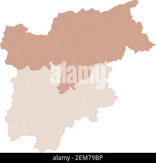 Karte Trentino-Südtirol, Aufteilung nach Provinzen und Gemeinden. Geschlossene und perfekt editierbare Polygone, Polygonfüllungen und Farbpfade editierbar Stock Vektor