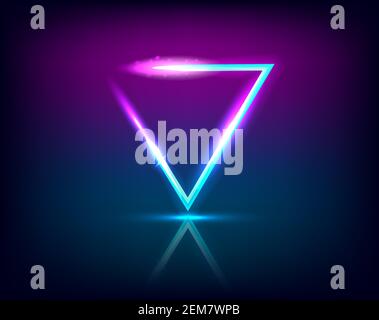 Neonschild. Dreieck Hintergrund. Leuchtender abstrakter elektrischer Rahmen vor dunkler Kulisse. Stock Vektor