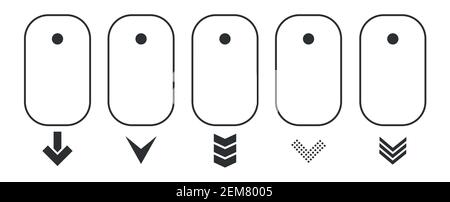 Modernes lineares Piktogramm des Scrollens unten auf der Computermaus. Symbol für die Konzeptlinie nach unten scrollen. Stock Vektor